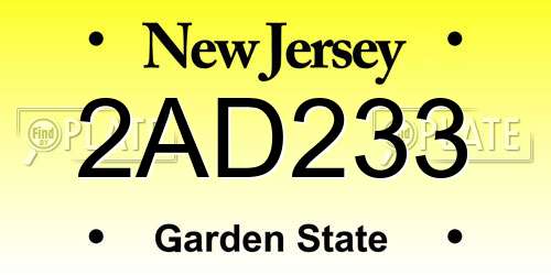 2AD233 New Jersey License Plate