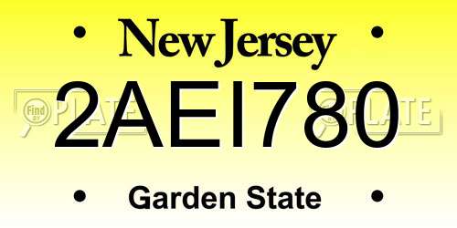 2AEI780 New Jersey License Plate