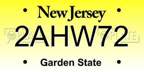 2AHW72 New Jersey License Plate