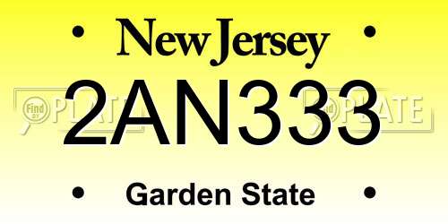 2AN333 New Jersey License Plate
