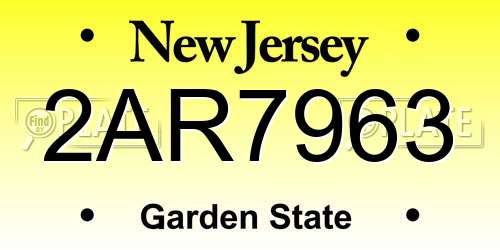 2AR7963 New Jersey License Plate