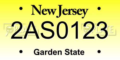 2AS0123 New Jersey License Plate