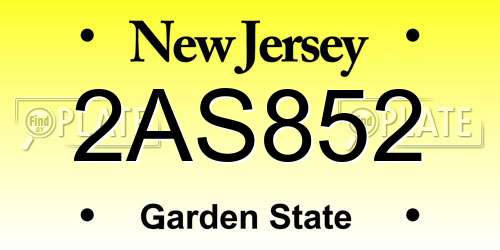 2AS852 New Jersey License Plate