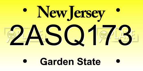 2ASQ173 New Jersey License Plate