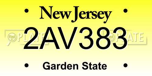 2AV383 New Jersey License Plate