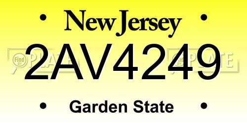 2AV4249 New Jersey License Plate