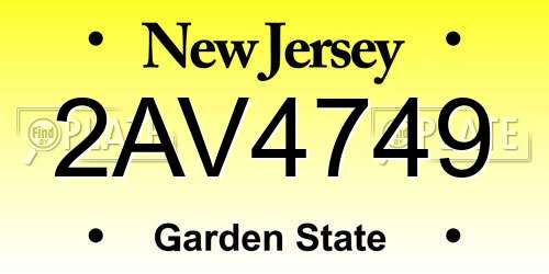2AV4749 New Jersey License Plate