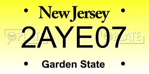 2AYE07 New Jersey License Plate