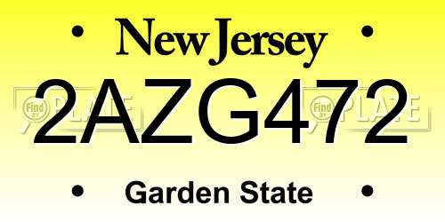 2AZG472 New Jersey License Plate