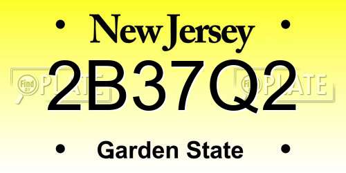 2B37Q2 New Jersey License Plate