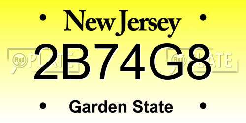 2B74G8 New Jersey License Plate