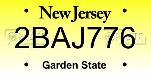 2BAJ776 New Jersey License Plate
