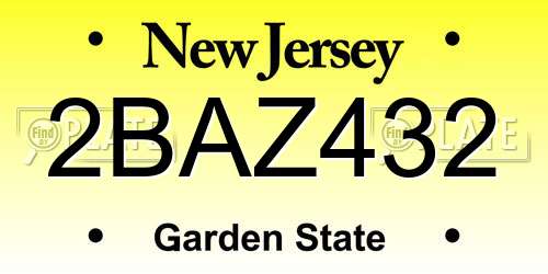 2BAZ432 New Jersey License Plate