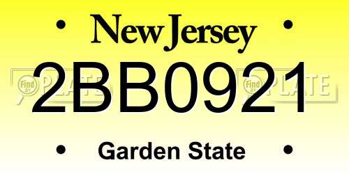 2BB0921 New Jersey License Plate