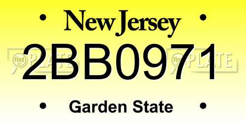 2BB0971 New Jersey License Plate