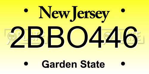2BBO446 New Jersey License Plate