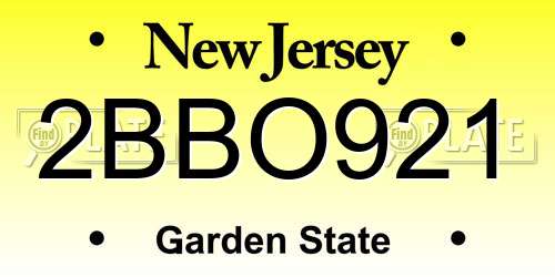 2BBO921 New Jersey License Plate