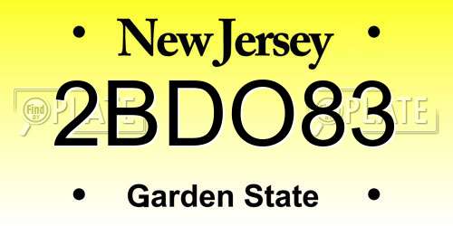 2BDO83 New Jersey License Plate