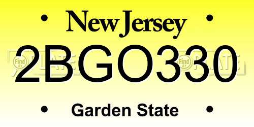 2BGO330 New Jersey License Plate