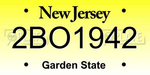 2BO1942 New Jersey License Plate