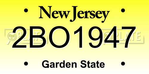 2BO1947 New Jersey License Plate