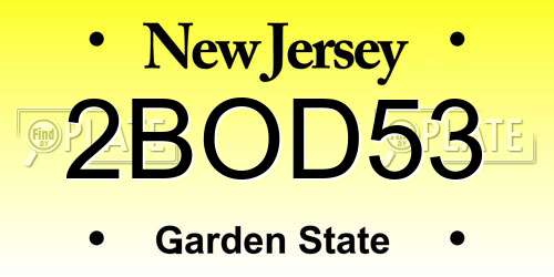 2BOD53 New Jersey License Plate