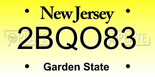 2BQO83 New Jersey License Plate