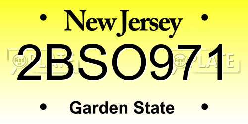 2BSO971 New Jersey License Plate