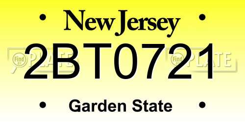 2BT0721 New Jersey License Plate