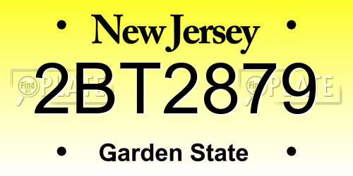 2BT2879 New Jersey License Plate