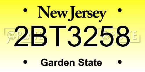2BT3258 New Jersey License Plate