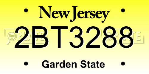 2BT3288 New Jersey License Plate