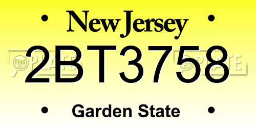 2BT3758 New Jersey License Plate