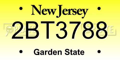 2BT3788 New Jersey License Plate