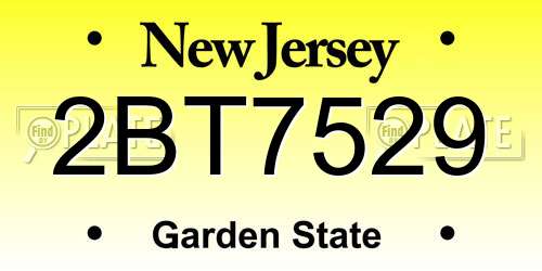 2BT7529 New Jersey License Plate