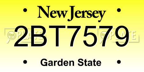 2BT7579 New Jersey License Plate