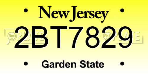 2BT7829 New Jersey License Plate