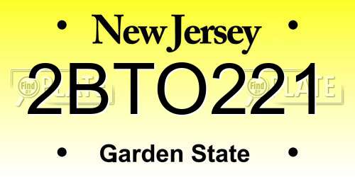2BTO221 New Jersey License Plate