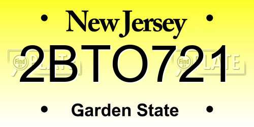 2BTO721 New Jersey License Plate