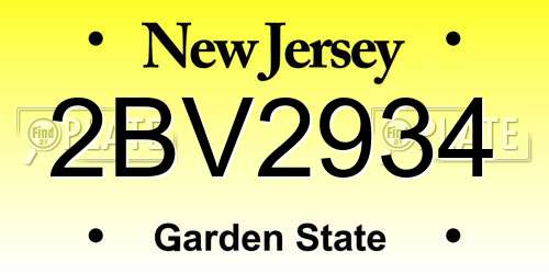 2BV2934 New Jersey License Plate