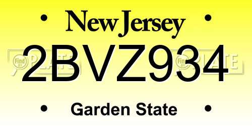 2BVZ934 New Jersey License Plate
