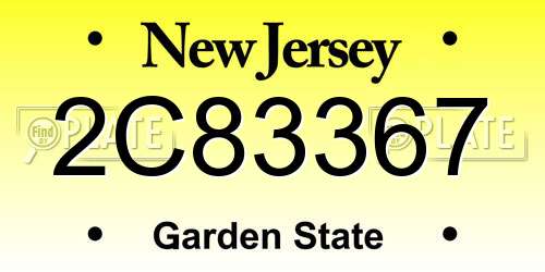 2C83367 New Jersey License Plate