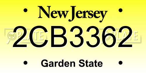 2CB3362 New Jersey License Plate