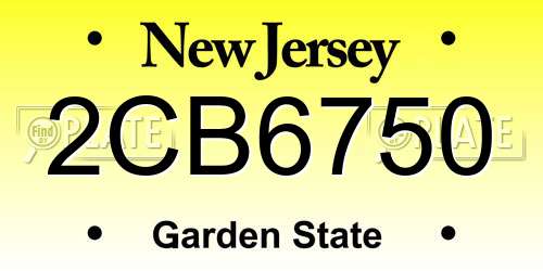 2CB6750 New Jersey License Plate