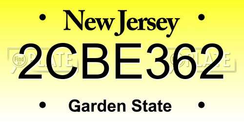 2CBE362 New Jersey License Plate