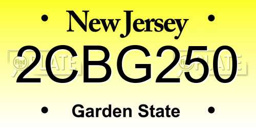 2CBG250 New Jersey License Plate