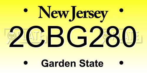 2CBG280 New Jersey License Plate