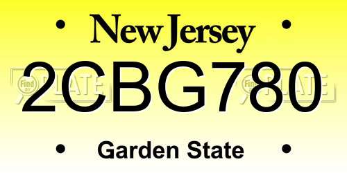 2CBG780 New Jersey License Plate