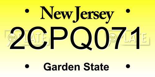 2CPQ071 New Jersey License Plate