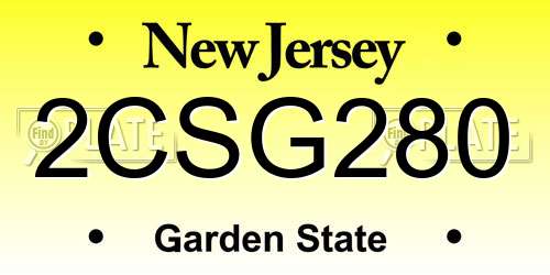 2CSG280 New Jersey License Plate